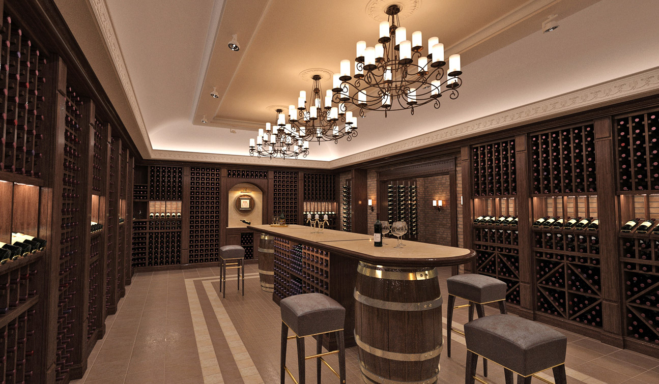 Interior design of a wine cellar in the private residence 01