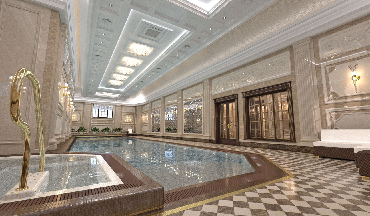 Private Swimming Pool interior in Luxury Home Spa 01