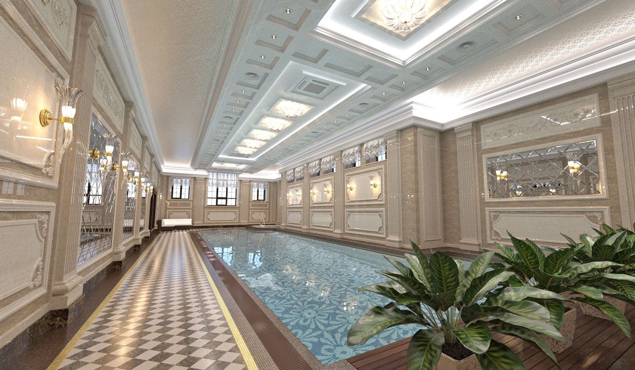 Private Swimming Pool interior in Luxury Home Spa 03