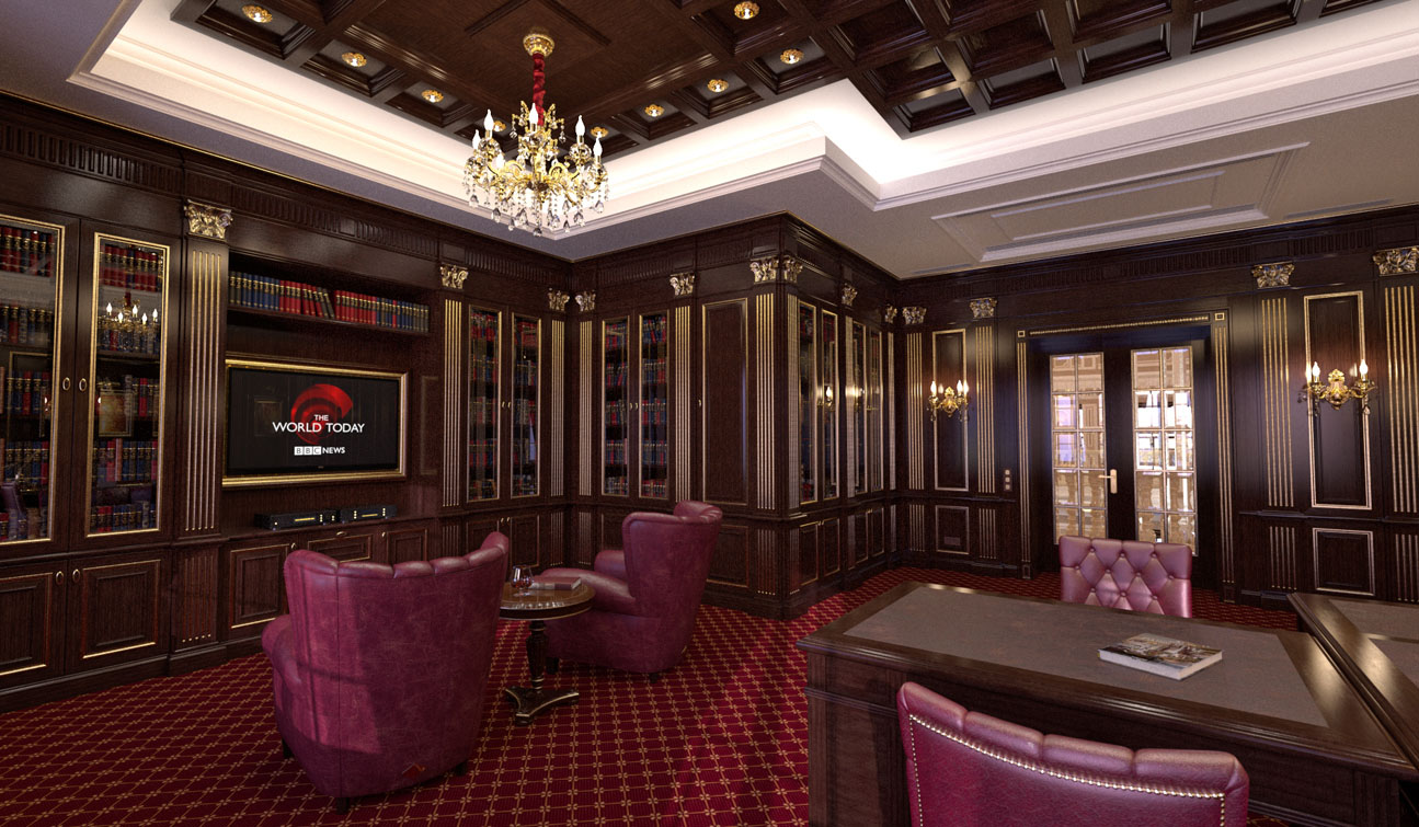Study Room with Home Library interior in classic style 02