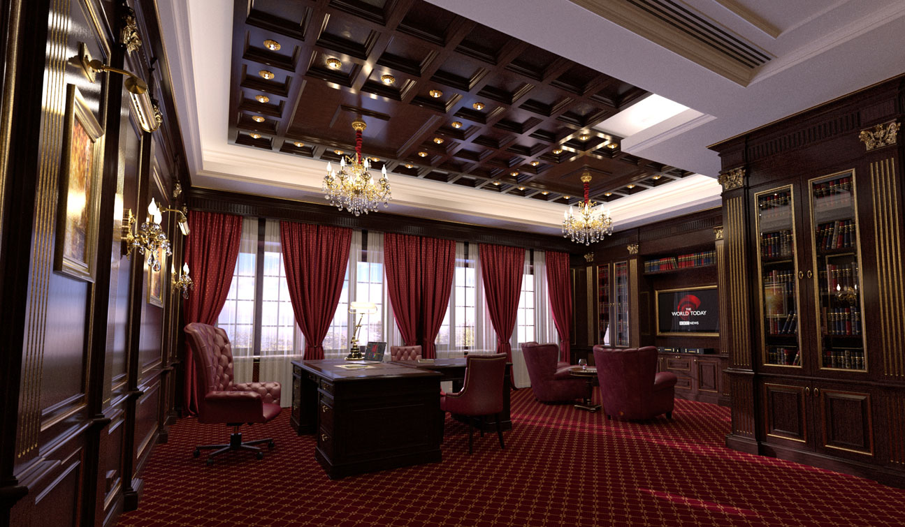 Study Room with Home Library interior in classic style 05